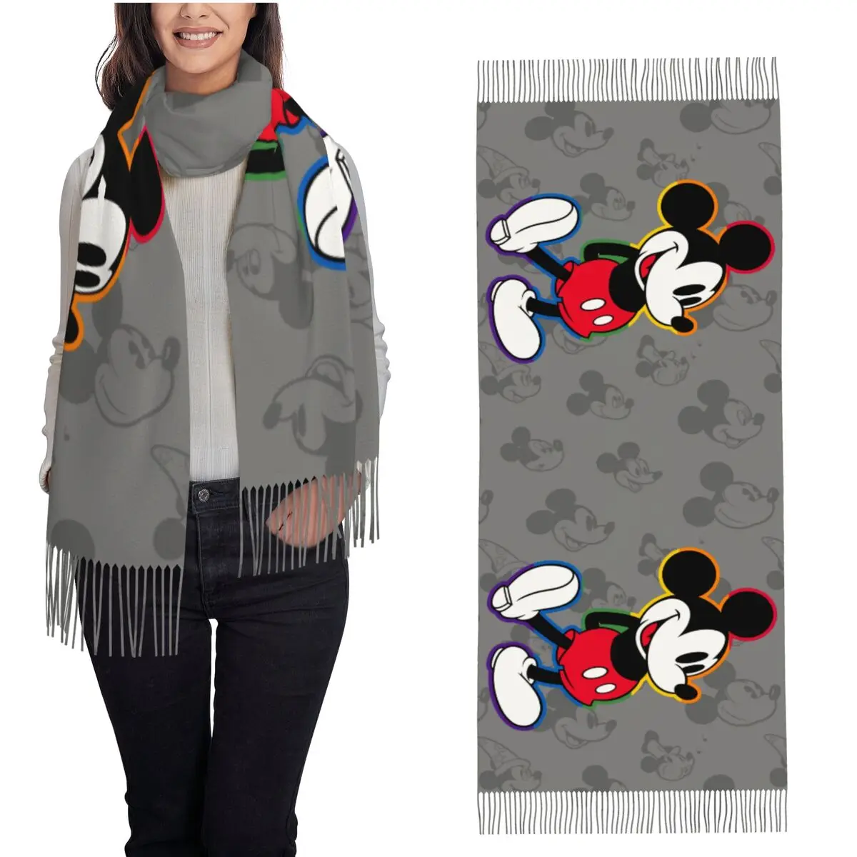 Женские радужные аксессуары с Микки Маусом кашемировый шарф теплые шали и