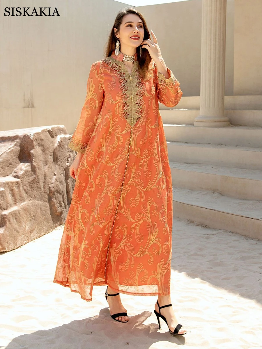 

Рамадан ИД абайя платье для женщин скромная мусульманская золотая нить вышивка Jalabiya марокканский Caftan Дубай Арабский этнический халат 2022