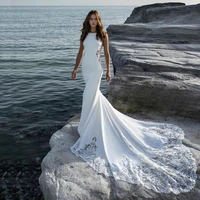elegant sleeveless mermaid wedding dress for women 2022 beach backless floral cut out spandex vestido de novia