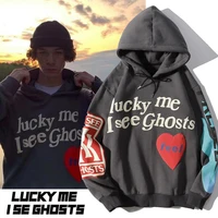 dropshiping adult kanye lucky me i see ghosts trendy hip hop hooded sweatshirts pullover hoodies tops for men women teens