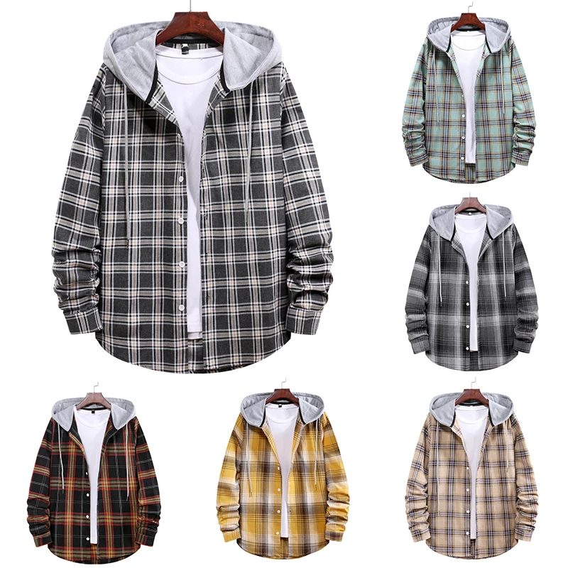 

Plaid Flannel Tops Hoodie For Men Winter Warm Jacket Button Down Shirts Fashion Overcoat Long Sleeve Casual Hoodie Cardigan Male