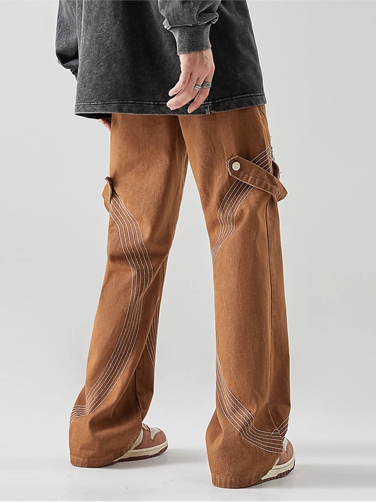 Vibe Style Belt Zipper Baggy Pants Men Cargo Wide Jeans Pants Y2K Clothes Straight Hip Hop Denim Trousers Pantalones Hombre 4XL