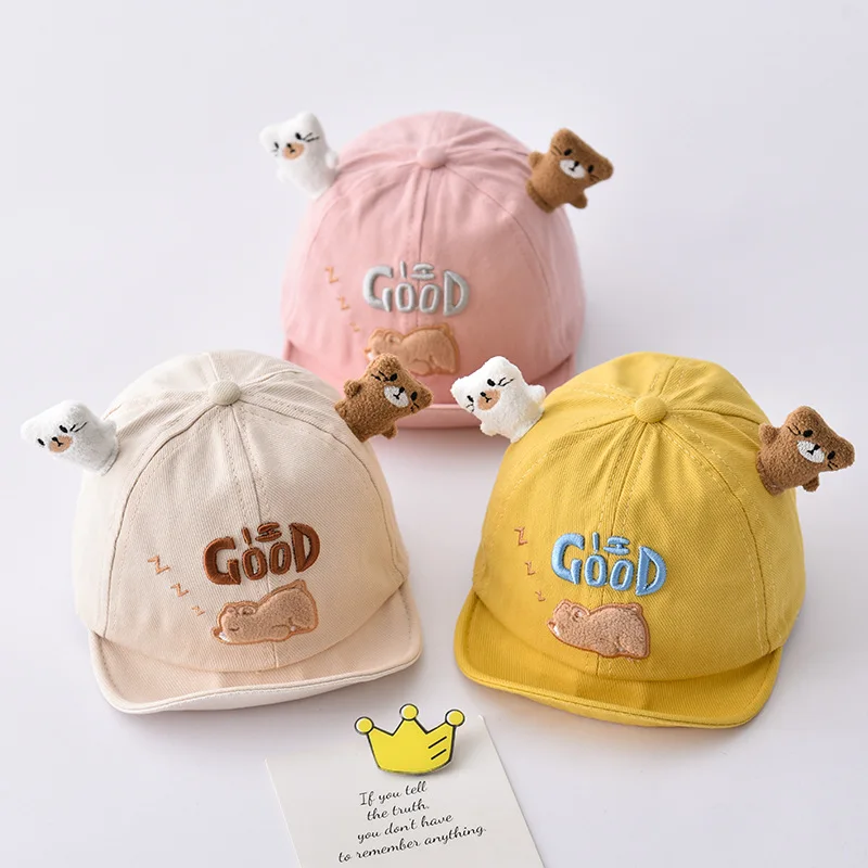 

Spring Summer Thin Newborn Sun Protector Hat Bucket Korean Cute Cartoon Sleep Bear Baseball Cap Headband for Toddler Boys Girls