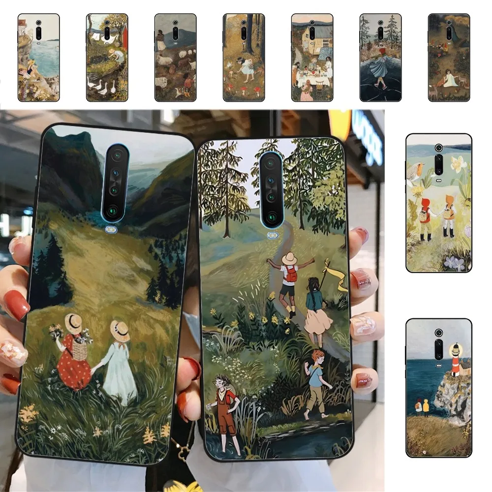 

Cartoon Scenery Girl Phone Case For Redmi 5 6 7 8 9 10 Plus Pro 6 7 8 9 A GO K20 K30 K40 Pro Plus F3 Fundas