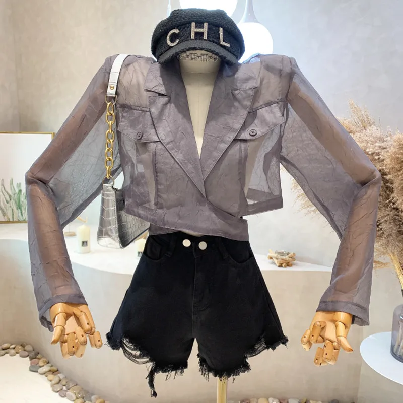 

Niche Design New Women 2022 Summer Cross Bandage Thin Sunscreen Shirt Long Sleeve Fashion Short Top Coat Blusa Feminina