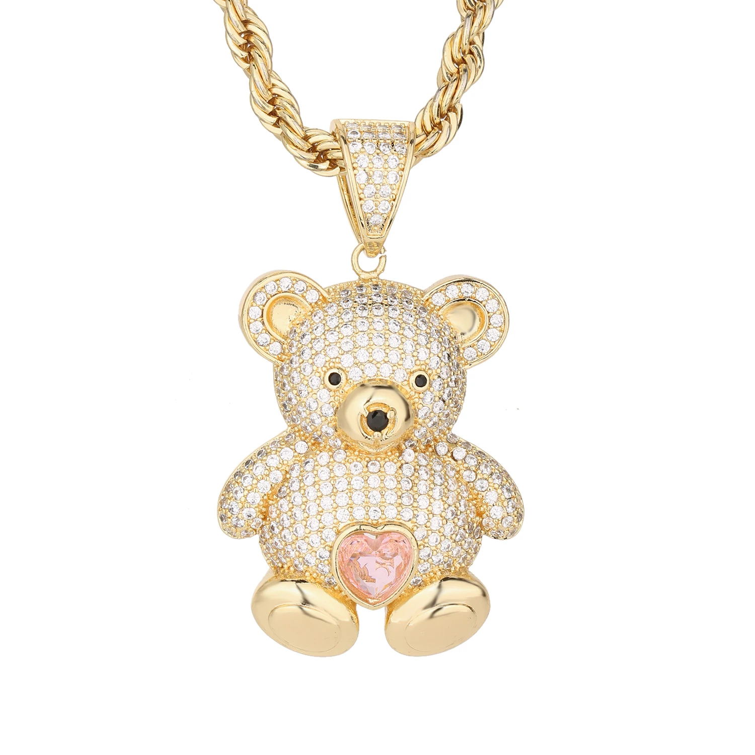 

Official Authentic Full Diamond Cartoon Bear Pendant Hiphop Necklace for Men and Women Street Hip Hop Couples Versatile Fashion