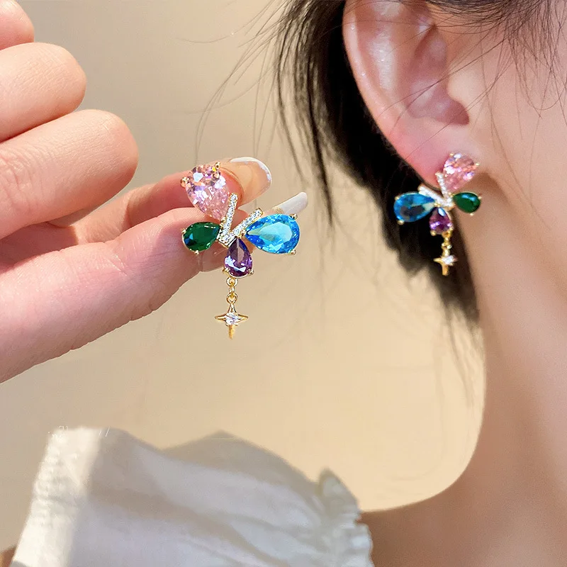 

Sweet cute colorful butterfly earrings with rhinestone trendy ear rings exquisite long earring