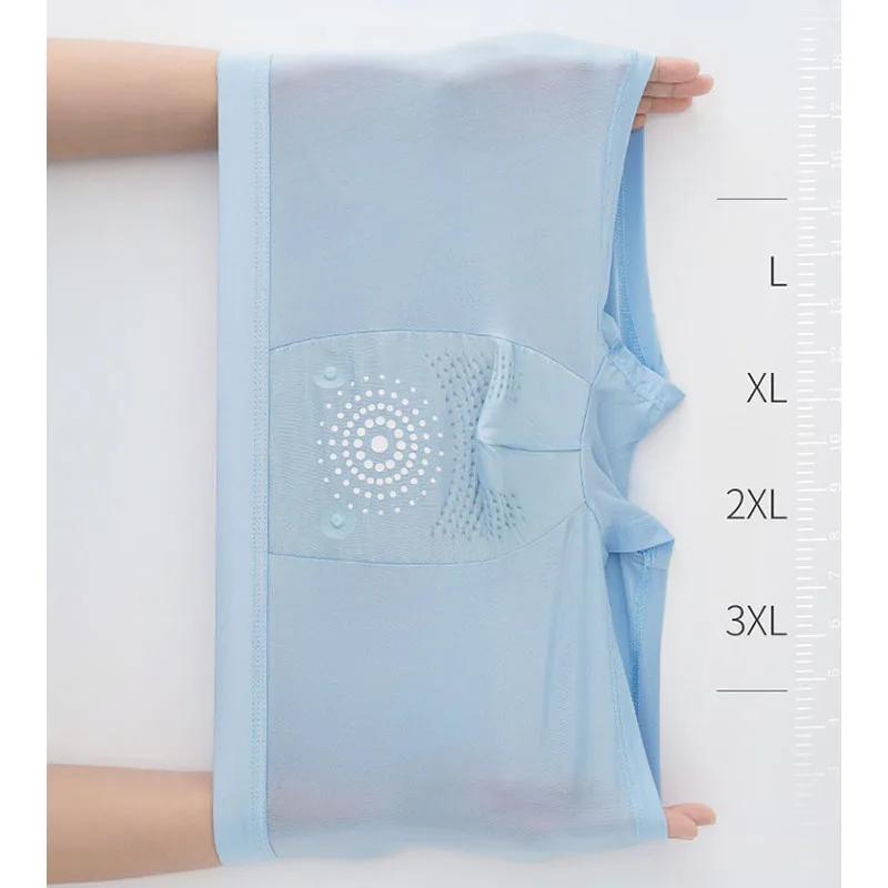 Men's Ice Silk Panties Seamless Boxer Shorts Graphene Antibacterial Magnetic Underwear for Men Size Large Breathable 3PC