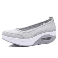 women lace hollow slip on flat shoes air cushion platform sneakers female shallow high heel wedge casual flat breathable soft
