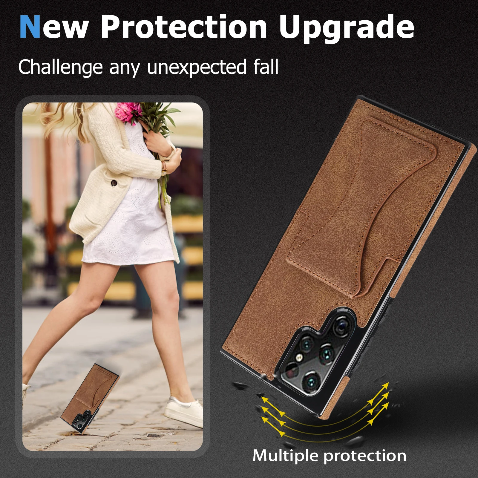 Luxury Flip Card Slot Bracket Leather Case For Samsung Galaxy Note20 S20 21 22 Plus Ultra FE With Metal Magnetic Back Cover