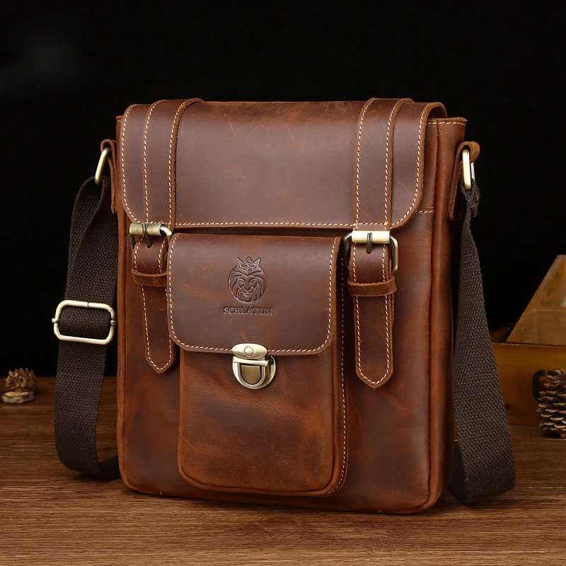 Vintage Genuine Leather Men Shoulder Bag Messenger Postman Bags for Male Husband Phone Office Crossbody Bags Hand Bag Sling Bag