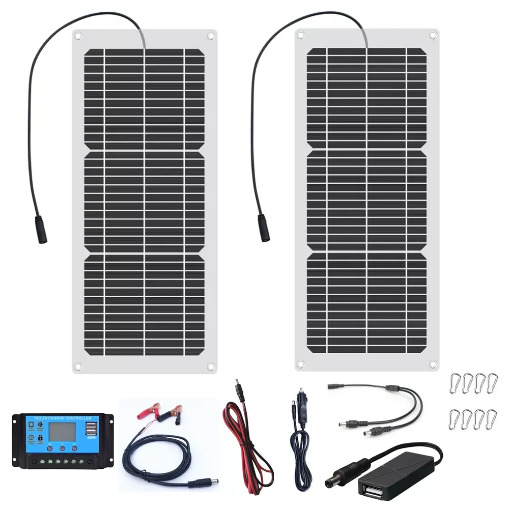 

2023New 20W Outdoor Portable Solar Charger 18V 10W Flexible Solar Panel Kit For Travel Camping Phone Car Battery Charging Genera