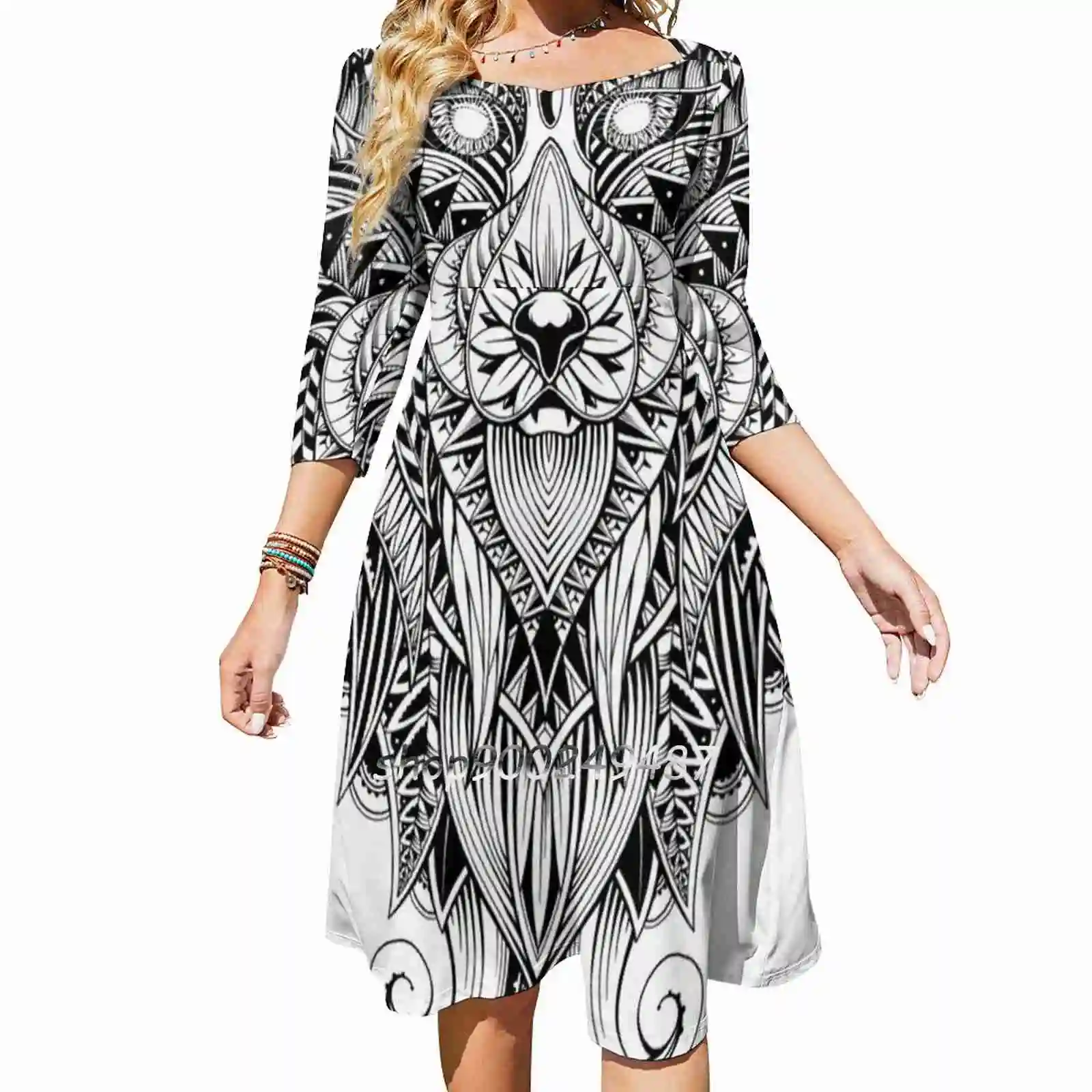 

Женское летнее платье с квадратным вырезом, принтом волка, волков и звезд