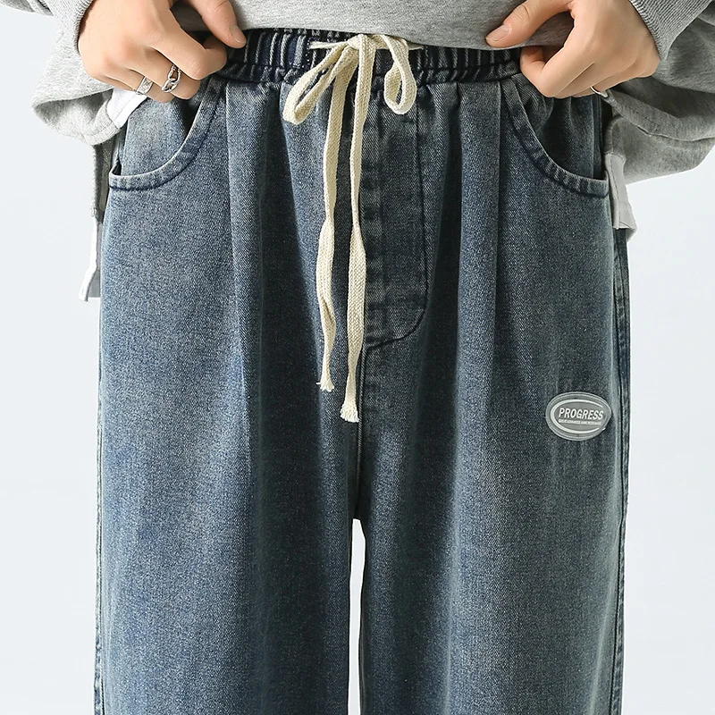 2022 Autumn New Streetwear Baggy Jeans Men Korean Fashion Loose Straight Wide Leg Pants Male Brand Clothing Light Blue