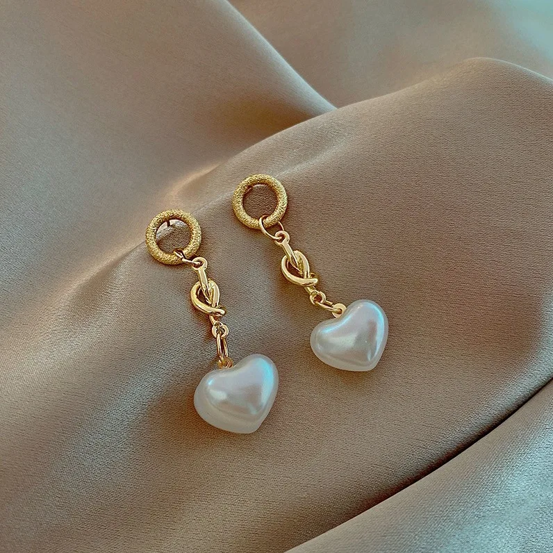 

S925 Silver Needle Korean Love Pearl Pendant Earrings New Personality Temperament Long Drop Earrings Jewelry