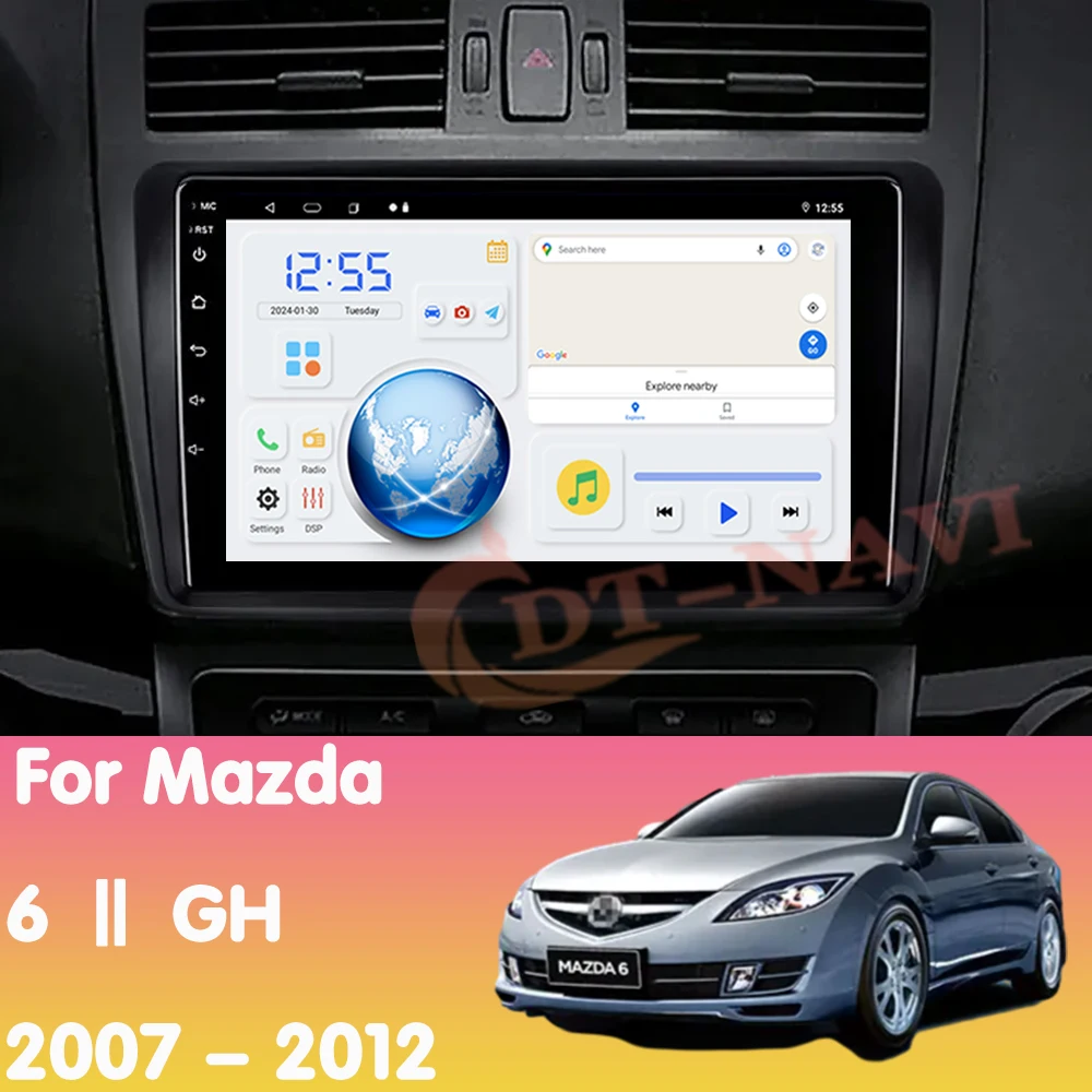 Автомобильный радиоприемник Android 14 для Mazda 6 II GH 2007-2012 Мультимидия Видеоплеер