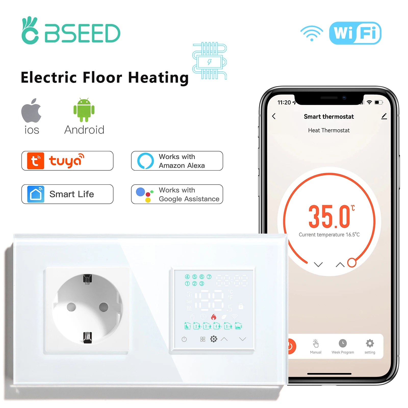 

Термостат для теплого пола BSEED Wi-Fi