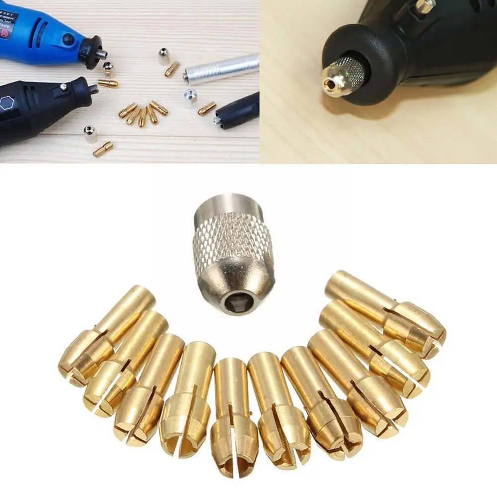

New 11 Pieces Brass Collet Mini Drill Chucks Including Replacement Parts Tool Repair 0.5/0.8/1.0/1.2/1.5/1.8/2.0/2.4/3.0/3. L1O9