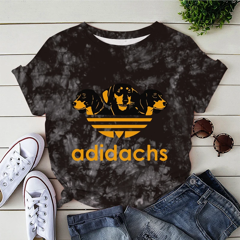 

2022 Women Fashion T-shirts Clothing Funny Daschund Print Tie Dye Tshirt Ladies Tops Tee Shirt Y2k Aesthetic Camisas De Mujer