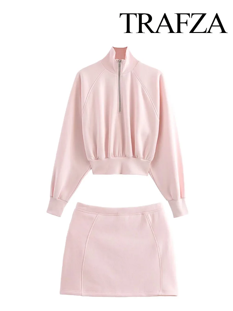 TRAFZA женский осенний комплект розовая водолазка с длинным рукавом на молнии +