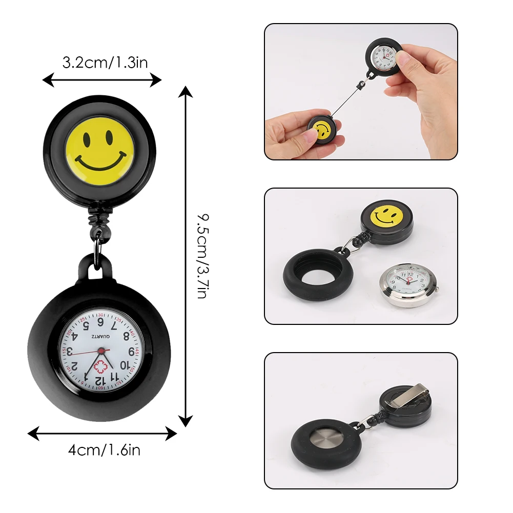 Nurse Watch for Women Hanging Pocket Watch Cute Smiling Clip-on Fob Brooch Quartz Clock with Led Pen Light Medical Gift Set