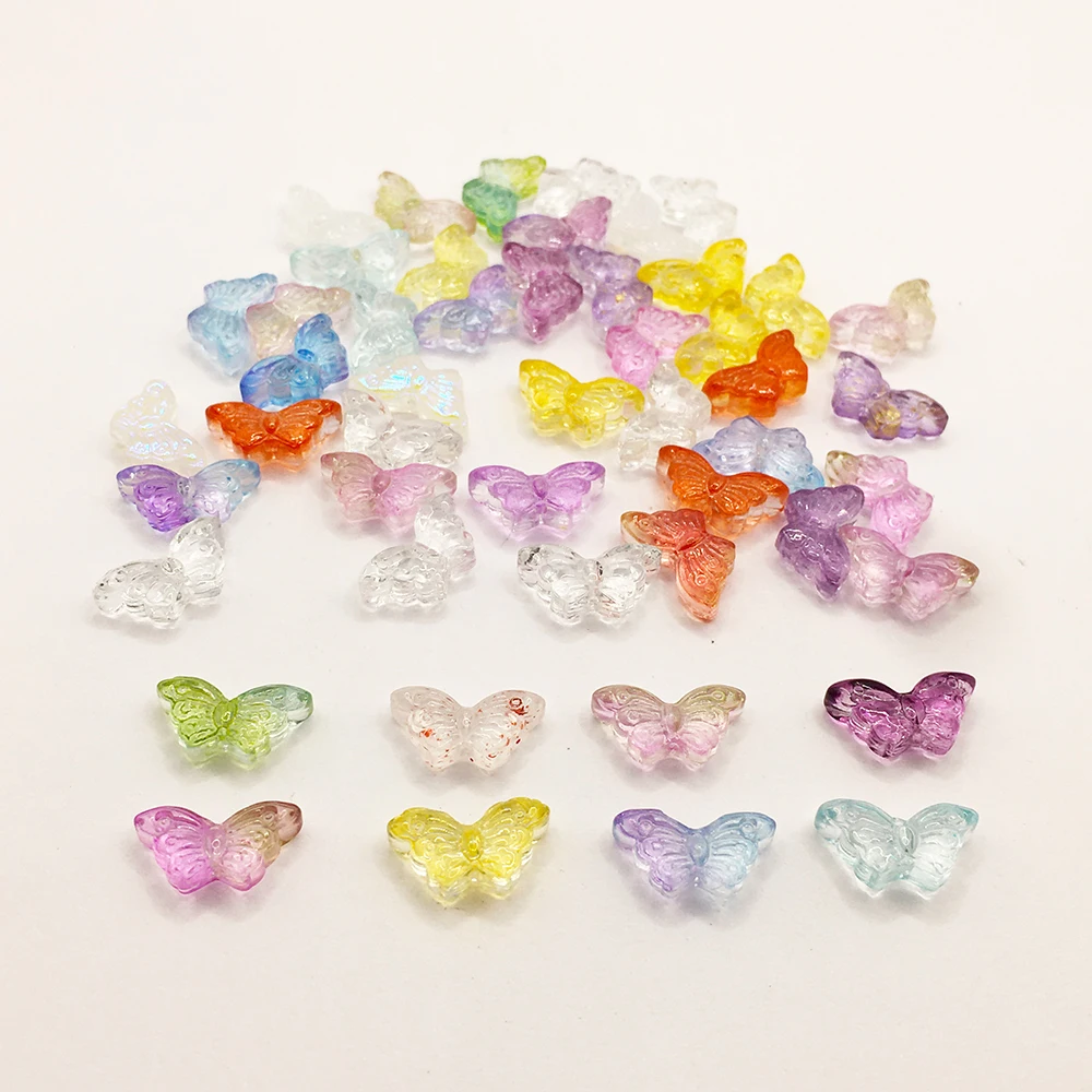

50 шт., стеклянные бусины-бабочки для бижутерии, 15 мм