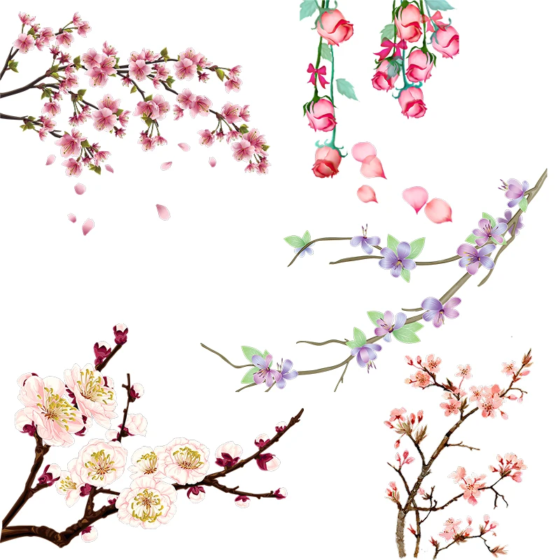 

QCF237 Elegant Spring Flower Stick Home Decoration Refrigerator Toilet Decal