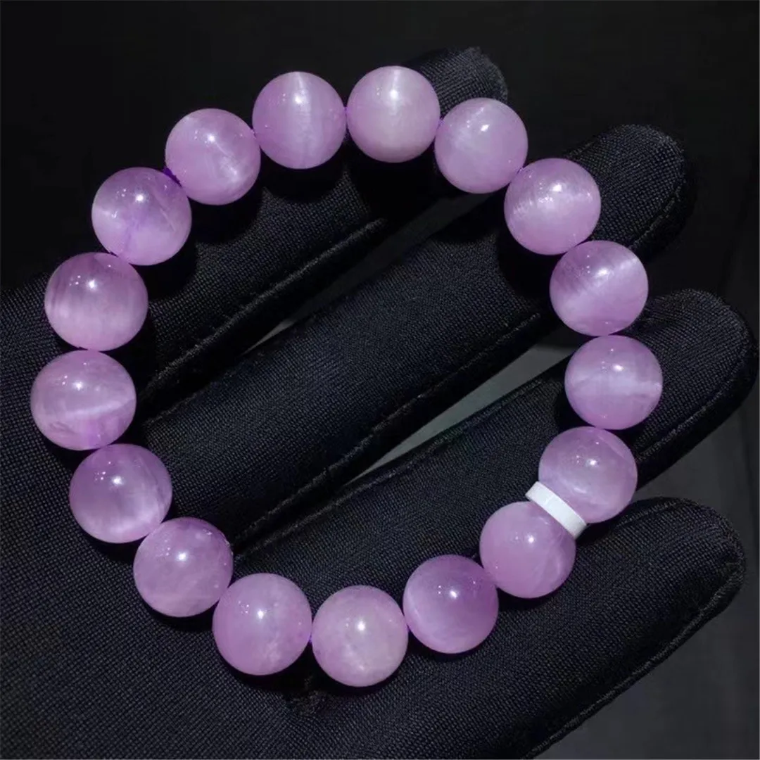 

10mm Natural Purple Kunzite Crystal Bracelet Jewelry For Women Men Healing Lucky Gift Cat Eye Beads Energy Stone Strands AAAAA