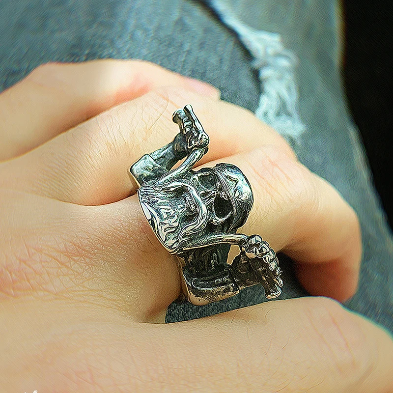 

New Trendy Creative Explosion Bearded Skull Jacket Motorcycle Men's Ring Fashion Trend Hip Hop Niche Men's Ring Gift