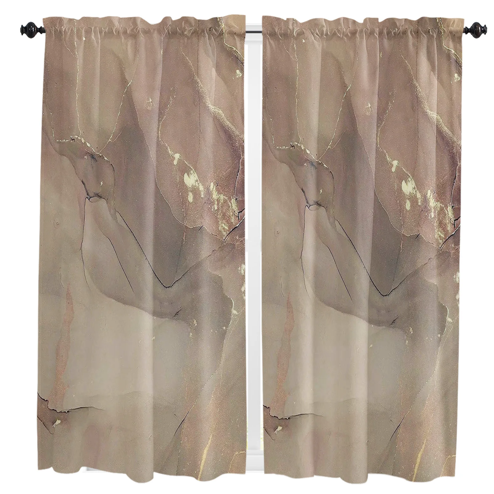 

Marble Texture Gold Foil Small Curtain Rod Pocket Short Curtains Half Drapes Partition Cabinet Door Window Curtains Home Decor