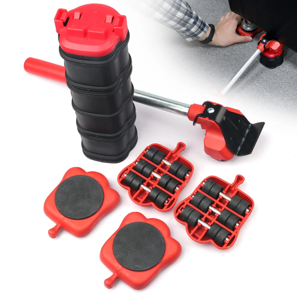 

New Heavy Duty Furniture Lifter Transport Tool Furniture Mover set 4 Sliders 1 Wheel Bar for Lifting Heavy Stuffs Moving Helper