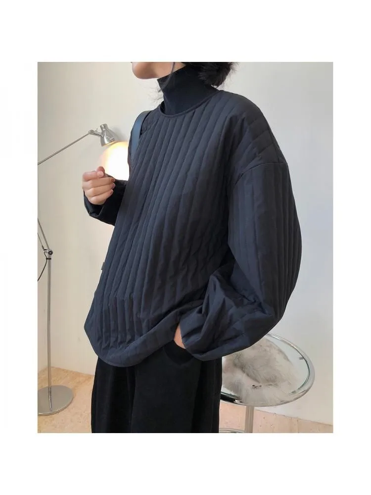 2022 Fall Winter New Japanese Lazy Profile Pullover Quilted Short Black Parka Women O Neck Loose  Warm Coat Jacket