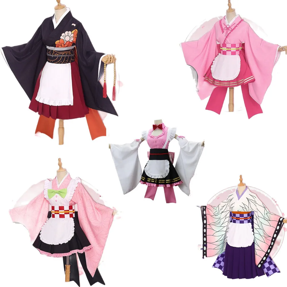 

Anime Demon Slayer Tsuyuri Kanao Kanroji Mitsuri Kochou Shinobu Cosplay Costume Sexy Maid Outfit Female Child Halloween