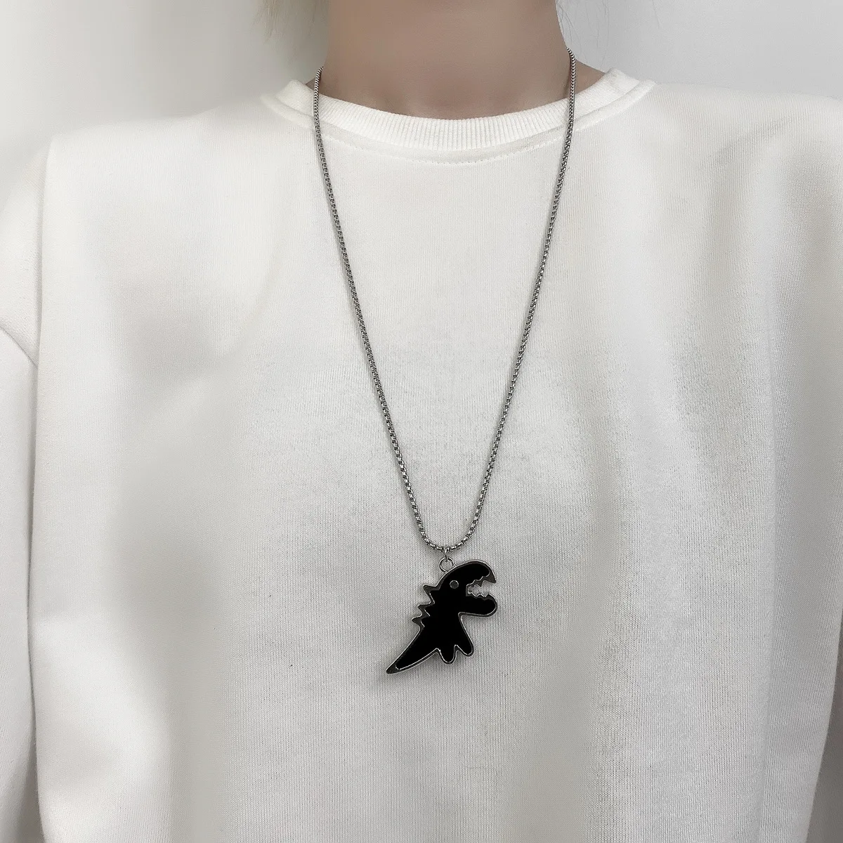 Unique Fashion Cartoon Dinosaur Pendant Necklace for Women Men O-shape Alloy Chains Hip Hop Couple Jewelry Valentine's Day Gifts images - 6
