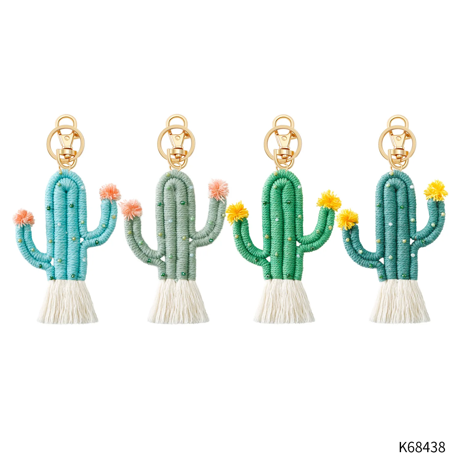 Fashion Car Keychains Knitting Green Cactus Boho Keychains For Women Cute Bag Keyrings Fashion Women Car Keys Keychain Wholesale 5
