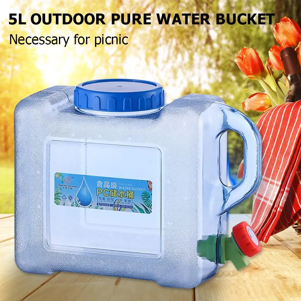 

5L Capacity Outdoor Water Bucket Portable Picnic Water Tank Container w/ Faucet