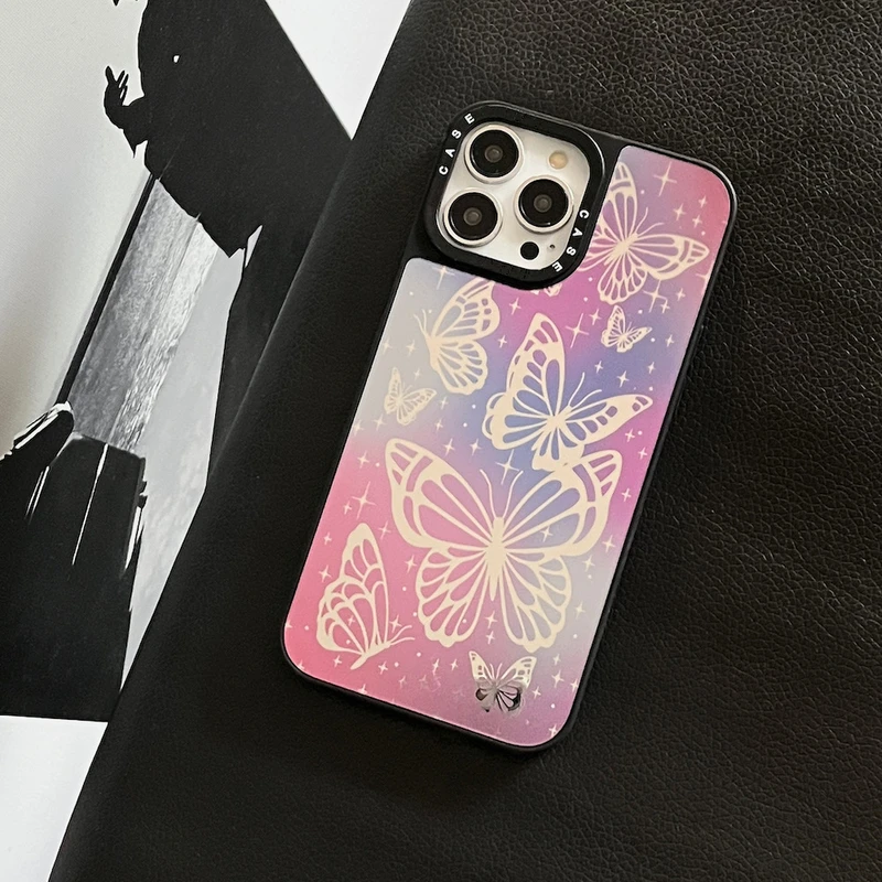 

Роскошный милый элегантный зеркальный чехол с изображением бабочки Blu-Ray для телефона iPhone 14 13 12 11 Pro Xs Max X Xr 7 8 Puls SE 2, Жесткий Чехол из поликарбо...