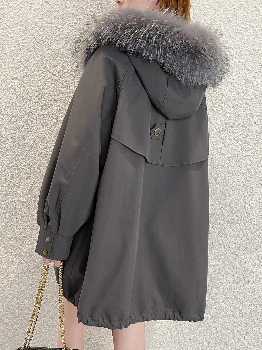 Raccoon Fur Collar Parker 2022 New Detachable Rabbit Fur Liner Hooded Winter Fur Coat