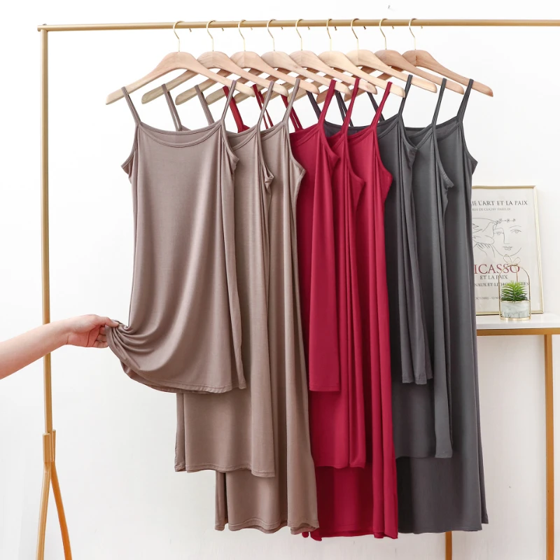 

High Quality Modal Dress Summer Spaghetti Satin Women Long Dress Very Soft Smooth XL-6XL Fashion Sexy Slip Dress