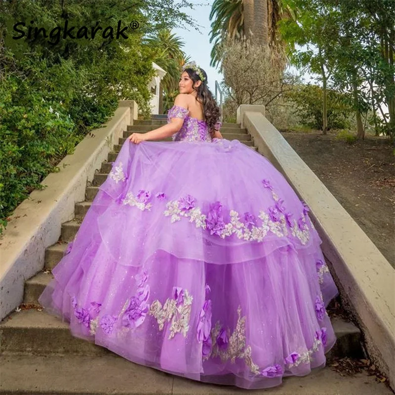 

Cute Lavender Vestidos De años Quinceanera Dress 2023 Applique Crystal Sweetheart Princess Dress For 15 Years Birthday Lace-Up