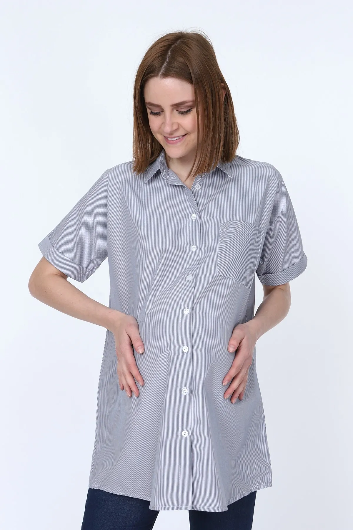 

Luvmabelly MYRA4021-Pockets Black Striped Pregnant Shirt