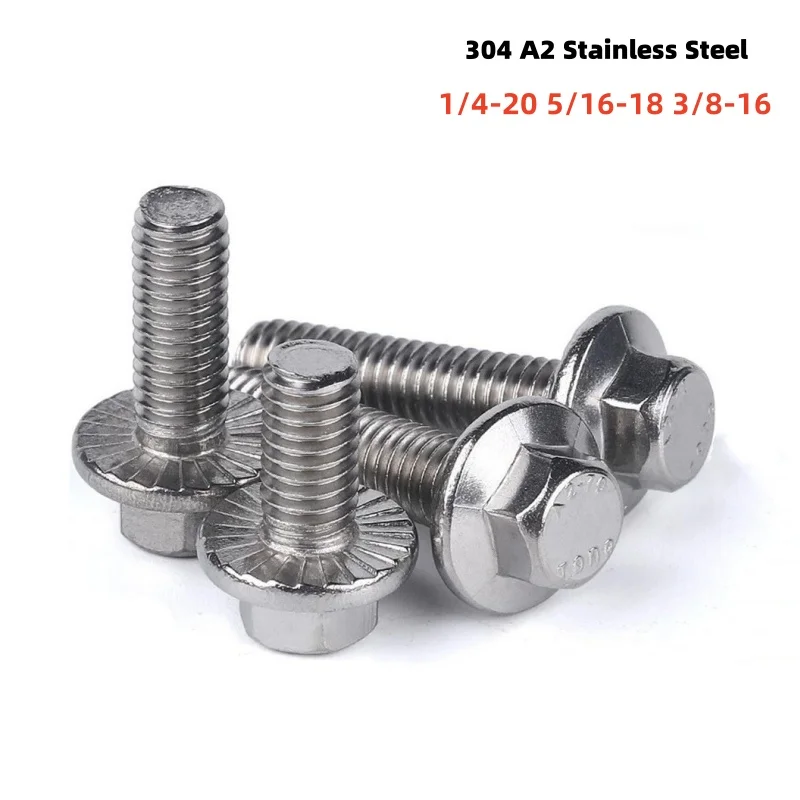 5-20 шт. 1/4-20 5/16-18 3/8-16 UNC шестигранный фланцевый болт с шестигранной головкой и зубчатой шайбой, винт из нержавеющей стали 304 A2