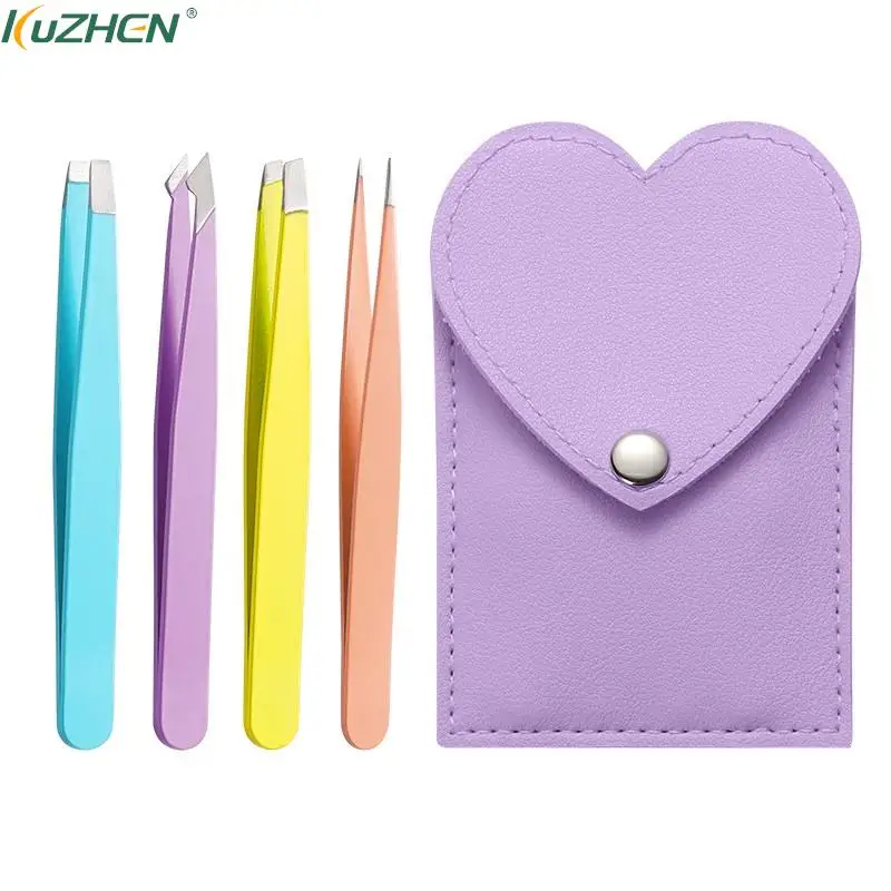 

Набор пинцетов для бровей, зажимы для бровей, инструмент для стрижки, пинцет для удаления волос и бороды с кожевенным чехлом, инструмент для ...