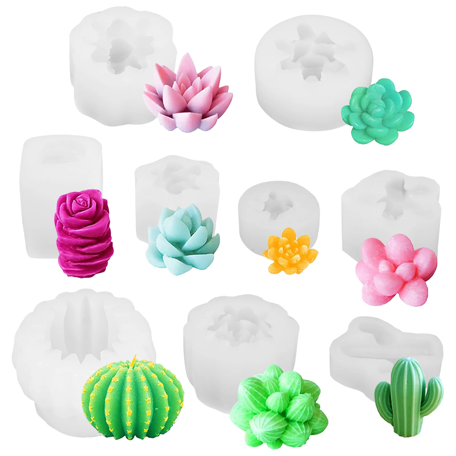 

9 Pcs Crafts Silicone Mold Wax Molds Making Soap Unique DIY Lover Cactus Shape Scented