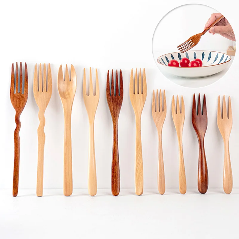 

1PC Wooden Spoon and Fork Student Children's Wood Tableware Japanese-style Spoons Forks Kitchen Cooking Utensil Tools