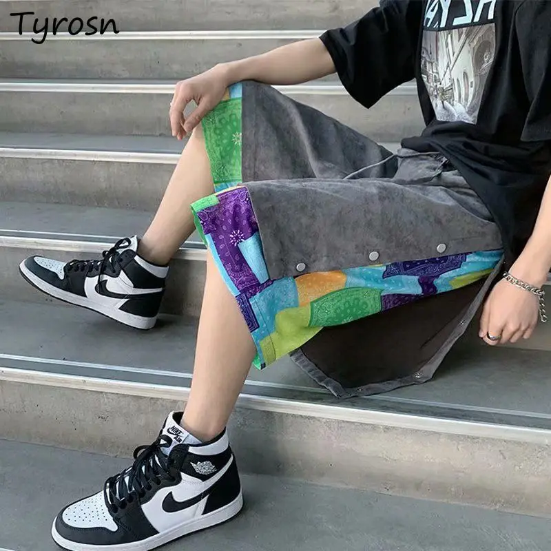 

Knee-Length Casual Pants Women Patchwork Design Wide Leg Loose Soft Korean Style Teens Streetwear Fashion Summer Daily Simple
