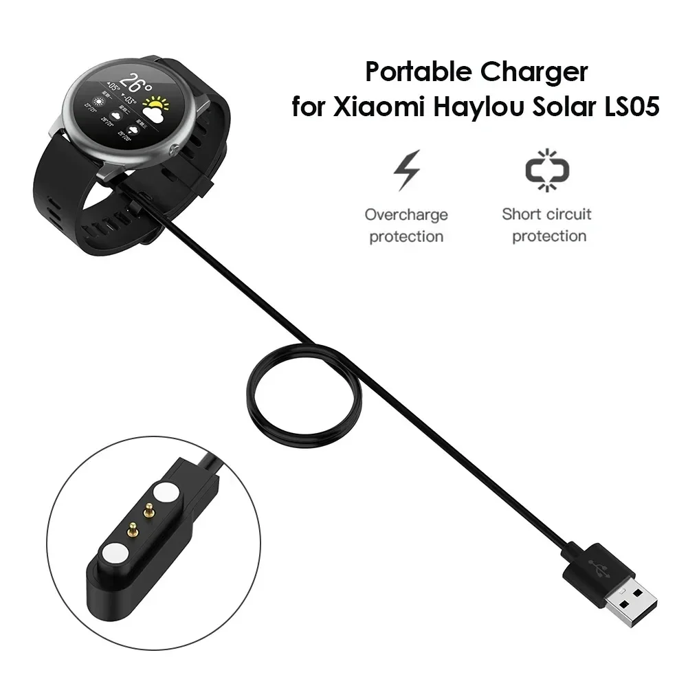 Фото USB-зарядное устройство 100 см для Haylou Solar LS05, кабель для быстрой зарядки, док-станция, адаптер питания, аксессуары для умных часов, черный №1