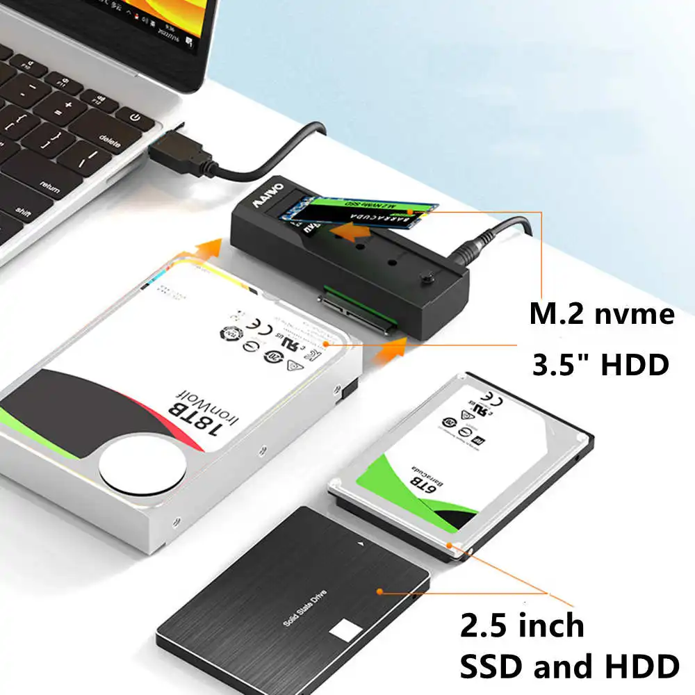 Dual bay m.2 Nvme Case and SATA Hdd Docking Station Type C 3.1 Docking Station 2.5"/3.5" hdd enclosure clone Duplicator function