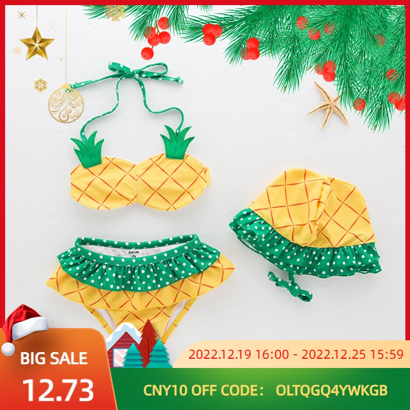 Children's Three Piece Swimsuit Split Type Pineapple Yellow  Bikinis Girl Hot Spring Swimming Summer Costume Fresh And Cool