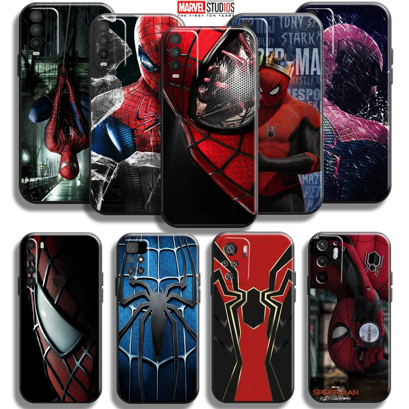 

Marvel Spiderman Phone Case For Xiaomi Redmi Note 10 10S 9 9S 9T 5G 8 8T 7 Pro Redmi 10 9 9A 9T 9C 8 8A Coque Liquid Silicon